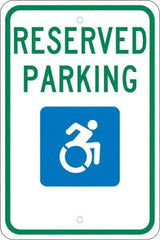 NMC - "Reserved Parking", "Handicap Symbol", 12" Wide x 18" High, Aluminum ADA Signs - 0.08" Thick, Green & Blue on White, Engineer Grade Reflectivity, Rectangle, Post Mount - Benchmark Tooling