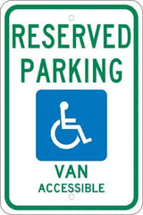 NMC - "Reserved Parking Van Accessible", "Handicap Symbol", 12" Wide x 18" High, Aluminum ADA Signs - 0.08" Thick, Green & Blue on White, Engineer Grade Reflectivity, Rectangle, Post Mount - Benchmark Tooling