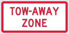 NMC - "Tow Away Zone", 12" Wide x 6" High, Aluminum No Parking & Tow Away Signs - 0.063" Thick, Red on White, Rectangle, Post Mount - Benchmark Tooling