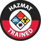 NMC - Haz Mat Trained, Hard Hat Label - Round, Blue, Red, Yellow & Black on White, 0.004" Thick, Indoor or Outdoor, Adhesive Backed, For Accident Prevention - Benchmark Tooling