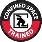 NMC - Confined Space Trained, Hard Hat Label - Round, Black & Red on White, 0.004" Thick, Indoor or Outdoor, Adhesive Backed, For Accident Prevention - Benchmark Tooling