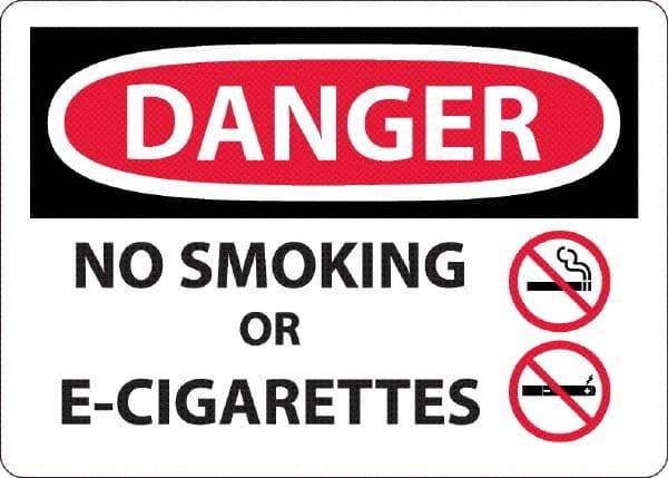 NMC - "Danger - No Smoking or E-Cigarettes", 10" Long x 14" Wide, Aluminum Safety Sign - Rectangle, 0.04" Thick, Use for Smoking Regulations - Benchmark Tooling