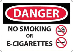 NMC - "Danger - No Smoking or E-Cigarettes", 10" Long x 14" Wide, Aluminum Safety Sign - Rectangle, 0.04" Thick, Use for Smoking Regulations - Benchmark Tooling