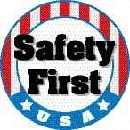 NMC - Safety First USA, Hard Hat Label - Round, Red, White, Blue & Black on White, 0.004" Thick, Indoor or Outdoor, Adhesive Backed, For Accident Prevention - Benchmark Tooling