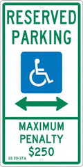 NMC - "Reserved Parking Maximum Penalty $250", "Double Arrow, Handicapped Symbol", 12" Wide x 24" High, Aluminum ADA Signs - 0.063" Thick, Green & Blue on White, Rectangle, Post Mount - Benchmark Tooling