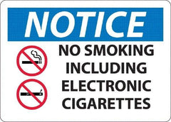 NMC - "No Smoking Including Electronic Cigarettes", 10" Long x 14" Wide, Rigid Plastic Safety Sign - Rectangle, 0.045" Thick, Use for Smoking Regulations - Benchmark Tooling