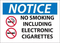 NMC - "No Smoking Including Electronic Cigarettes", 10" Long x 14" Wide, Pressure-Sensitive Vinyl Safety Sign - Rectangle, 0.045" Thick, Use for Smoking Regulations - Benchmark Tooling