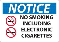 NMC - "No Smoking Including Electronic Cigarettes", 10" Long x 14" Wide, Aluminum Safety Sign - Rectangle, 0.04" Thick, Use for Smoking Regulations - Benchmark Tooling