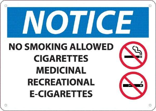 NMC - "No Smoking Allowed, Cigarettes, Medicinal,Recreational,E-Cigs", 10" Long x 14" Wide, Rigid Plastic Safety Sign - Rectangle, 0.05" Thick, Use for Smoking Regulations - Benchmark Tooling