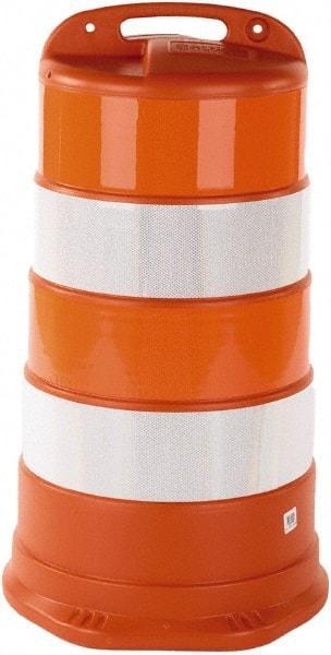 PRO-SAFE - 40" High x 36" Wide Reflective Round Barrel - High Density Polyethylene (HDPE), 10 Lbs, Orange - Benchmark Tooling