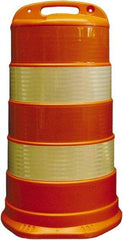 PRO-SAFE - 40" High x 36" Wide Reflective Round Barrel - High Density Polyethylene (HDPE), 10 Lbs, Orange - Benchmark Tooling