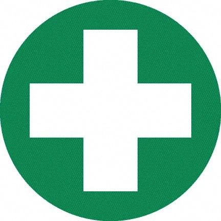 NMC - First Aid Cross Graphic, Hard Hat Label - White on Green, 0.045" Thick, For Certified Operator - Benchmark Tooling