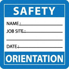 NMC - Safety Orientation - Name ____ Job Site ____ Date ____, Hard Hat Label - Blue/White/Black, 0.045" Thick, For Accident Prevention - Benchmark Tooling