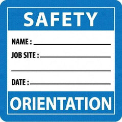 NMC - Safety Orientation - Name ____ Job Site ____ Date ____, Hard Hat Label - Blue/White/Black, 0.045" Thick, For Accident Prevention - Benchmark Tooling