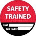 NMC - Safety Trained - Name ____ Date Trained ____, Hard Hat Label - Black/Red/White, 0.045" Thick, For Accident Prevention - Benchmark Tooling