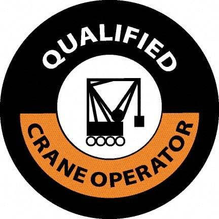 NMC - Qualified Crane Operator, Hard Hat Label - Black/Orange/White, 0.045" Thick, For Accident Prevention - Benchmark Tooling