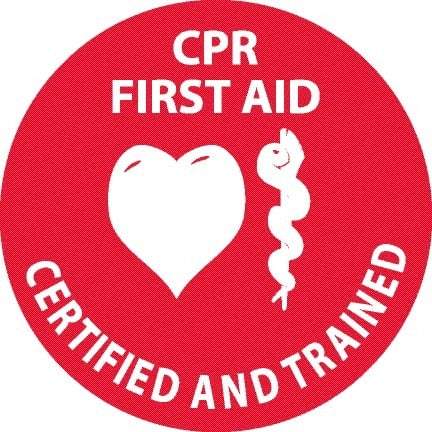 NMC - Certified CPR First Aid Trained, Hard Hat Label - White on Red, 0.045" Thick, For Accident Prevention - Benchmark Tooling