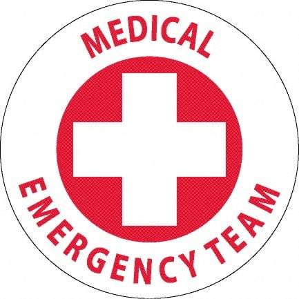 NMC - Medical Emergency Team, Hard Hat Label - Red on White, 0.045" Thick, For Accident Prevention - Benchmark Tooling