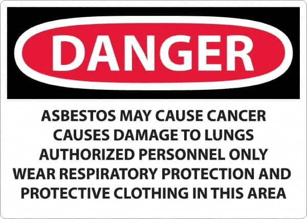 NMC - "Danger - Asbestos May Cause Cancer", 20" Long x 28" Wide, Rigid Plastic Safety Sign - Rectangular, 0.05" Thick, Use for Hazardous Materials - Benchmark Tooling