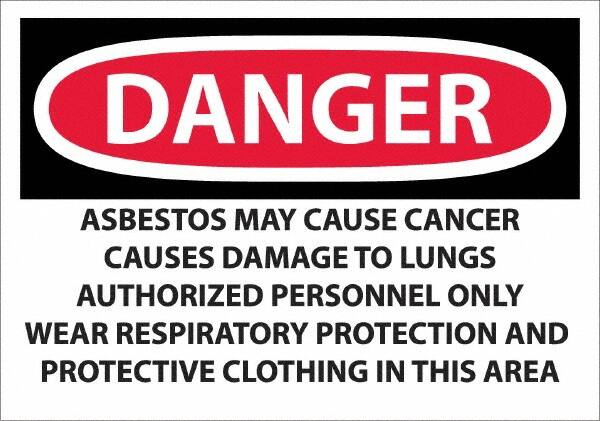 NMC - "Danger - Asbestos May Cause Cancer", 14" Long x 20" Wide, Pressure-Sensitive Vinyl Safety Sign - Rectangular, 0.0045" Thick, Use for Hazardous Materials - Benchmark Tooling