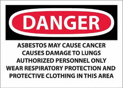 NMC - "Danger - Asbestos May Cause Cancer", 10" Long x 14" Wide, Pressure-Sensitive Vinyl Safety Sign - Rectangular, 0.0045" Thick, Use for Hazardous Materials - Benchmark Tooling