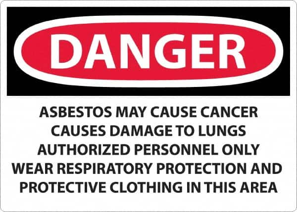 NMC - "Danger - Asbestos May Cause Cancer", 20" Long x 28" Wide, Aluminum Safety Sign - Rectangular, 0.04" Thick, Use for Hazardous Materials - Benchmark Tooling