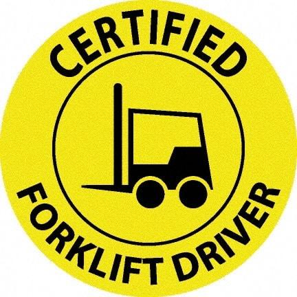 NMC - Certified Forklift Driver, Hard Hat Label - Black on Yellow, 0.045" Thick, For Accident Prevention - Benchmark Tooling