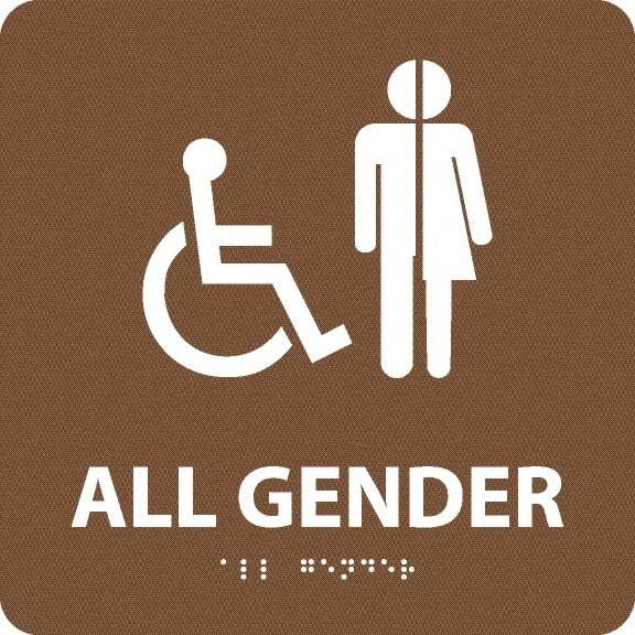 NMC - "All Gender", 8" Long x 8" Wide, Gravoply (Engraved) Safety Sign - Square, 0.25" Thick, Use for Restroom, Janitorial & Housekeeping - Benchmark Tooling