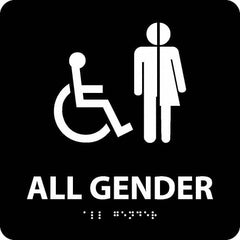 NMC - "All Gender", 8" Long x 8" Wide, Gravoply (Engraved) Safety Sign - Square, 0.25" Thick, Use for Restroom, Janitorial & Housekeeping - Benchmark Tooling