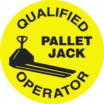 NMC - Qualified Pallet Jack Operator, Hard Hat Label - Black on Yellow, 0.045" Thick, For Accident Prevention - Benchmark Tooling