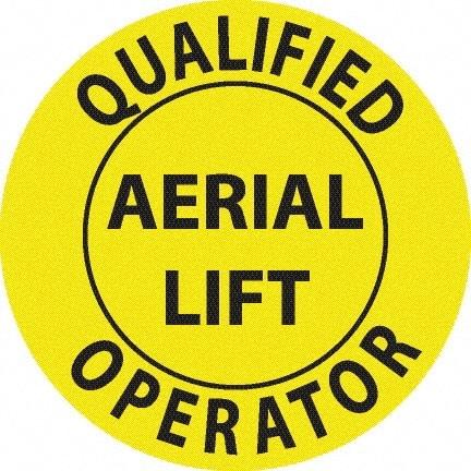 NMC - Qualified Aerial Lift Operator, Hard Hat Label - Black on Yellow, 0.045" Thick, For Accident Prevention - Benchmark Tooling