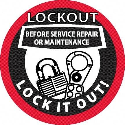 NMC - Lockout Before Service Repair or Maintenance - Lock It Out, Hard Hat Label - Black & Red on White, 0.045" Thick, For Accident Prevention - Benchmark Tooling