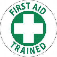 NMC - First Aid Trained, Hard Hat Label - Green on White, 0.045" Thick, For Accident Prevention - Benchmark Tooling