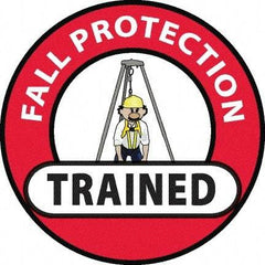 NMC - Fall Protection Trained, Hard Hat Label - Red/Black/Yellow/White, 0.045" Thick, For Accident Prevention - Benchmark Tooling