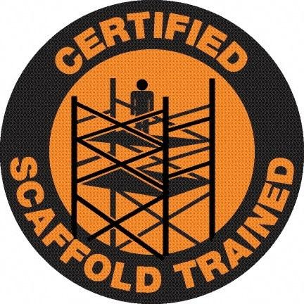 NMC - Certified Scaffold Trained, Hard Hat Label - Black on Orange, 0.045" Thick, For Certified Operator - Benchmark Tooling