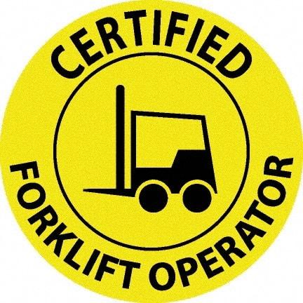 NMC - Certified Forklift Operator, Hard Hat Label - Black on Yellow, 0.045" Thick, For Certified Operator - Benchmark Tooling