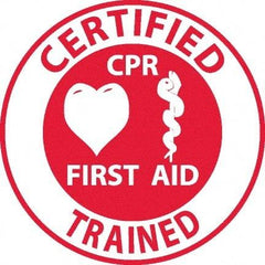 NMC - Certified CPR First Aid Trained, Hard Hat Label - Red on White, 0.045" Thick, For Accident Prevention - Benchmark Tooling