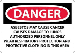 NMC - "Danger - Asbestos May Cause Cancer", 10" Long x 14" Wide, Aluminum Safety Sign - Rectangular, 0.04" Thick, Use for Hazardous Materials - Benchmark Tooling