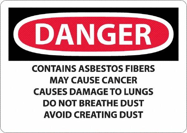 NMC - "Danger - Contains Asbestos Fibers", 10" Long x 14" Wide, Aluminum Safety Sign - Rectangular, 0.04" Thick, Use for Hazardous Materials - Benchmark Tooling