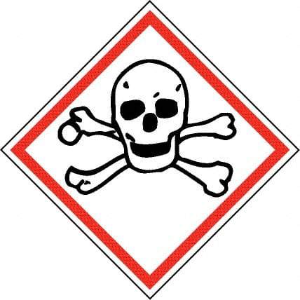 NMC - Hazardous Materials Label, Header: Toxic Warning - Legend: GHS - Graphic, English, Black & Red, 4" Long x 4" High, No Coating - Benchmark Tooling