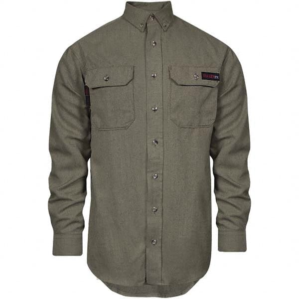 National Safety Apparel - Size L Khaki Flame Resistant/Retardant Long Sleeve Button Down Shirt - Exact Industrial Supply