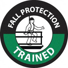 NMC - Fall Protection Trained, Hard Hat Label - Diamond, White & Green on Black, 0.004" Thick, Indoor or Outdoor, Adhesive Backed, For Accident Prevention - Benchmark Tooling