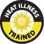 NMC - Heat Illness Trained, Hard Hat Label - Round, White & Yellow on Black, 0.004" Thick, Indoor or Outdoor, Adhesive Backed, For Accident Prevention - Benchmark Tooling