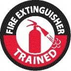 NMC - Fire Extinguisher Trained, Hard Hat Label - Diamond, Black & Red on White, 0.004" Thick, Indoor or Outdoor, Adhesive Backed, For Accident Prevention - Benchmark Tooling