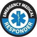 NMC - Emergency Medical Responder, Hard Hat Label - Round, Black & Blue on White, 0.004" Thick, Indoor or Outdoor, Adhesive Backed, For Accident Prevention - Benchmark Tooling