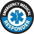 NMC - Emergency Medical Responder, Hard Hat Label - Round, Black & Blue on White, 0.004" Thick, Indoor or Outdoor, Adhesive Backed, For Accident Prevention - Benchmark Tooling