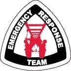 NMC - Emergency Response Team, Hard Hat Label - Diamond, Black & Red on White, 0.004" Thick, Indoor or Outdoor, Adhesive Backed, For Accident Prevention - Benchmark Tooling