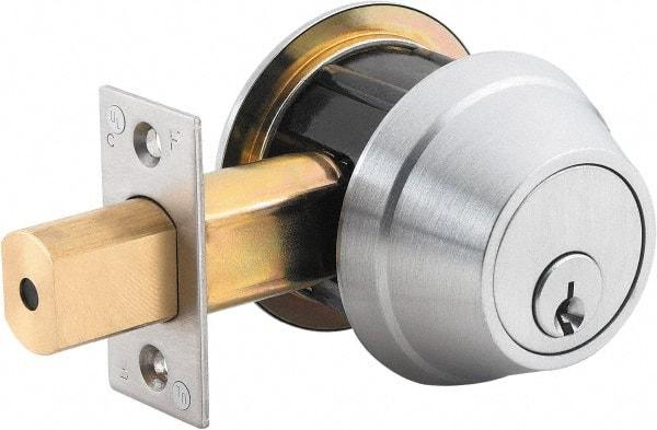 Stanley - 1-3/8 to 2" Door Thickness, Bright Brass Finish, Occupancy Indicator Deadbolt - Nonhanded Handling, Push in Lever Override, Keyless Cylinder - Benchmark Tooling