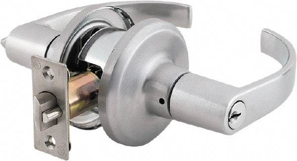 Stanley - Grade 2 Storeroom Lever Lockset - 2-3/8 & 2-3/4" Back Set, Brass Alloy, Satin Chrome Finish - Benchmark Tooling