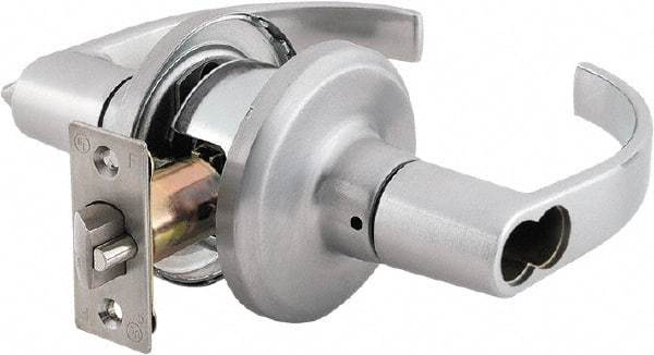 Stanley - Grade 2 Storeroom Lever Lockset - 2-3/8 & 2-3/4" Back Set, Brass Alloy, Satin Chrome Finish - Benchmark Tooling